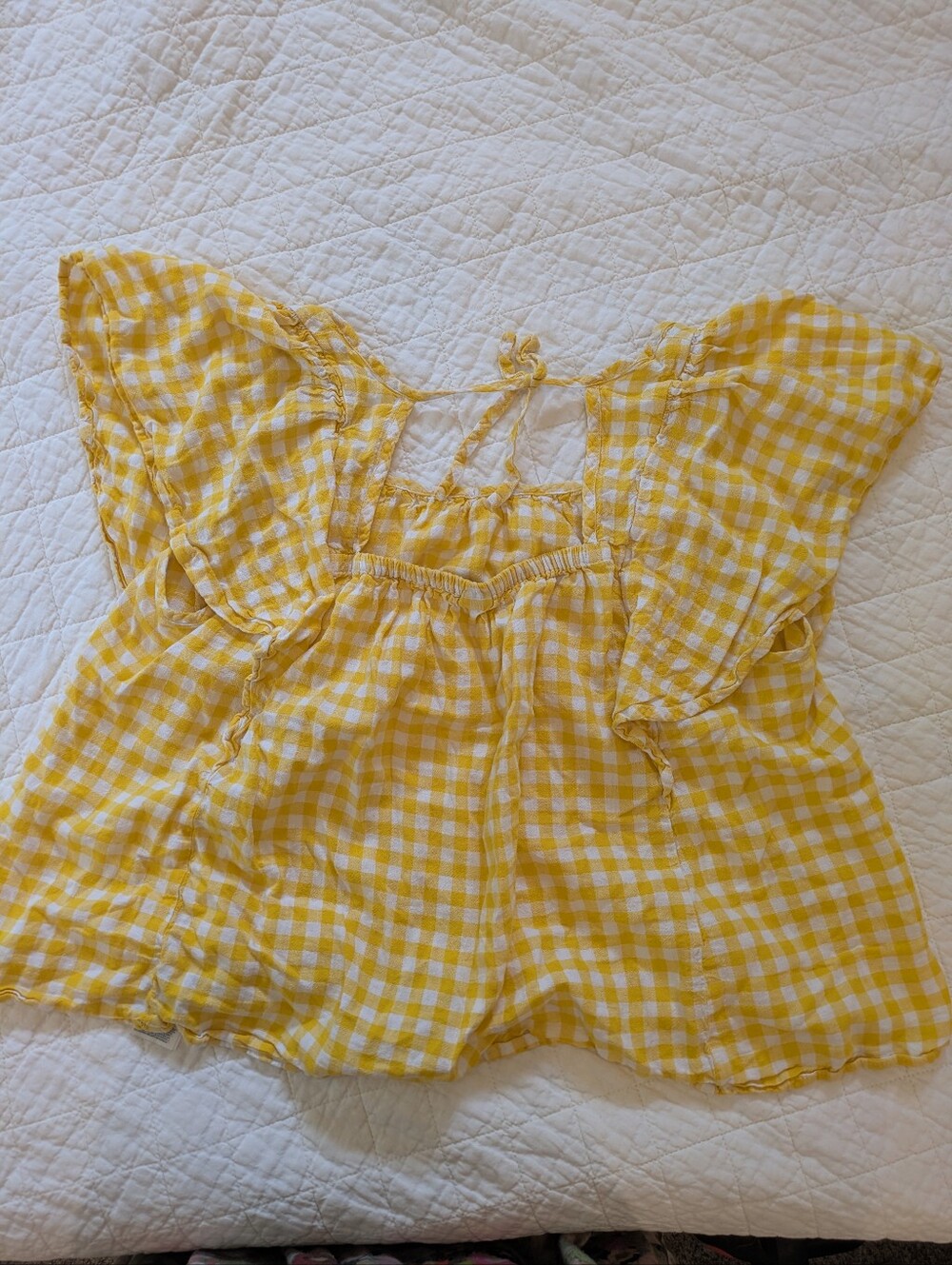 Old Navy Yellow Gingham Off-Shoulder Blouse - Picture 5 of 6